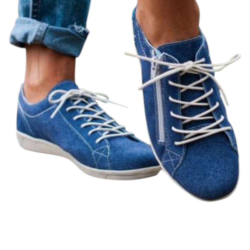 Blue and White Classic Sneakers with Rubber Sole